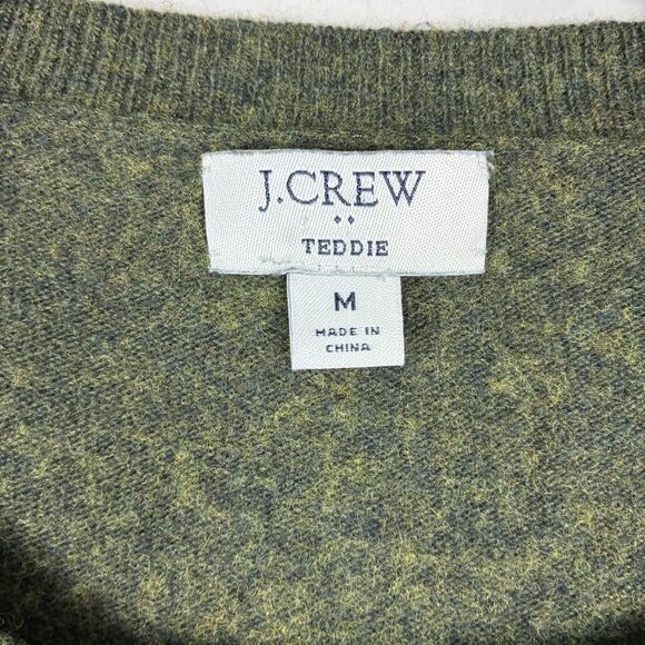 J Crew Teddie Sweater Sz M Dark Green Wool Cotton Blend Preppy Crew Neck Casual - Picture 6 of 9